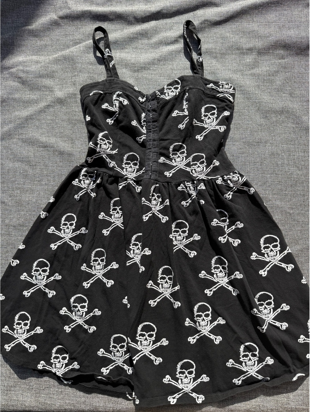 Royal Bones Black Y2K emo goth Skull Print Fit & Flare Dress Medium